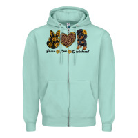 Seafoam peace love dachshund Zipper Hoodie - RanaPortraitStore