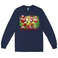 Navy merry christmas wine glasses Long Sleeve Tee - Zillion Design Studio