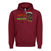 Burgundy merry and bright dachshund Zipper Hoodie - RanaPortraitStore