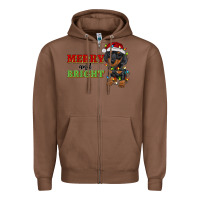 Chestnut merry and bright dachshund Zipper Hoodie - RanaPortraitStore