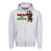Heather Grey merry and bright dachshund Zipper Hoodie - RanaPortraitStore