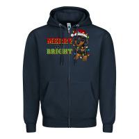 Navy merry and bright dachshund Zipper Hoodie - RanaPortraitStore