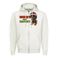 Oatmeal Heather merry and bright dachshund Zipper Hoodie - RanaPortraitStore