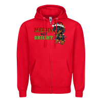 Red merry and bright dachshund Zipper Hoodie - RanaPortraitStore
