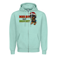 Seafoam merry and bright dachshund Zipper Hoodie - RanaPortraitStore