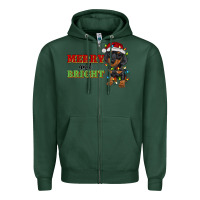 Sports Green merry and bright dachshund Zipper Hoodie - RanaPortraitStore