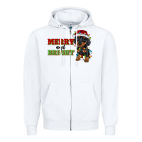 White merry and bright dachshund Zipper Hoodie - RanaPortraitStore