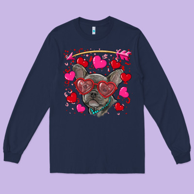 Long Sleeve Tee Valentine's day french bulldog puppy