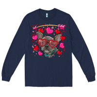 Navy Valentine's day french bulldog puppy Long Sleeve Tee - RanaPortraitStore