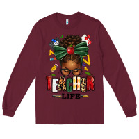 Burgundy teacher life afro messy bun Long Sleeve Tee - texasbilliewilder
