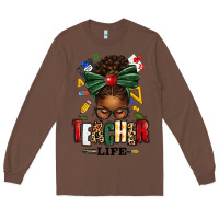 Chestnut teacher life afro messy bun Long Sleeve Tee - texasbilliewilder