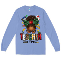 Colony Blue teacher life afro messy bun Long Sleeve Tee - texasbilliewilder