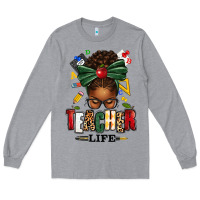 Heather Grey teacher life afro messy bun Long Sleeve Tee - texasbilliewilder