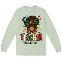 Matcha teacher life afro messy bun Long Sleeve Tee - texasbilliewilder