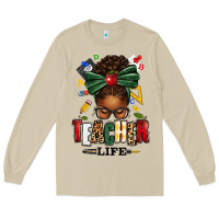 Mushroom teacher life afro messy bun Long Sleeve Tee - texasbilliewilder