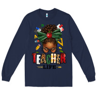 Navy teacher life afro messy bun Long Sleeve Tee - texasbilliewilder