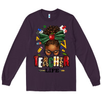 Plum teacher life afro messy bun Long Sleeve Tee - texasbilliewilder