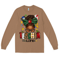 Toasted Coconut teacher life afro messy bun Long Sleeve Tee - texasbilliewilder