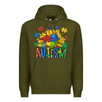 Army Green austism sunflower Premium Hoodie - MaliasSmallBusiness