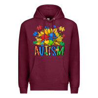 Burgundy austism sunflower Premium Hoodie - MaliasSmallBusiness