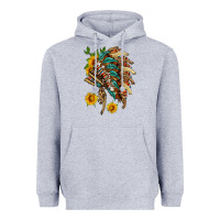 Heather Grey indian headdress with pattern and sunflowers Heavyweight Hoodie - HRA Design Shop