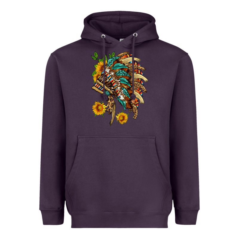 Indian Headdress With Pattern And Sunflowers Heavyweight Hoodie by HRA Design Shop | Teevron