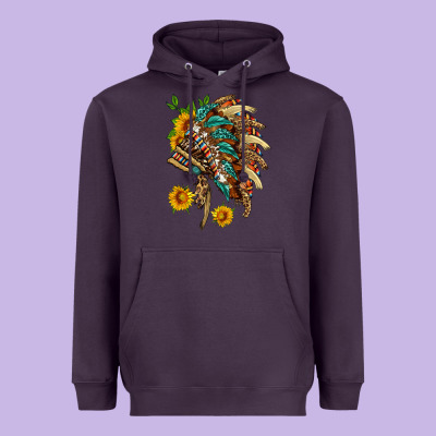 Indian Headdress With Pattern And Sunflowers Heavyweight Hoodie Designed By Hra Design Shop