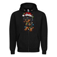 Black dachshund puppy christmas lights Zipper Hoodie - RanaPortraitStore