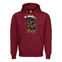 Burgundy dachshund puppy christmas lights Zipper Hoodie - RanaPortraitStore