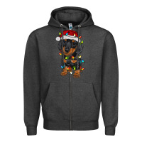 Charcoal Heather dachshund puppy christmas lights Zipper Hoodie - RanaPortraitStore