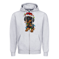 Heather Grey dachshund puppy christmas lights Zipper Hoodie - RanaPortraitStore