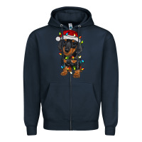 Navy dachshund puppy christmas lights Zipper Hoodie - RanaPortraitStore