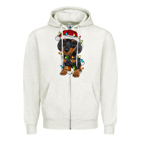 Oatmeal Heather dachshund puppy christmas lights Zipper Hoodie - RanaPortraitStore