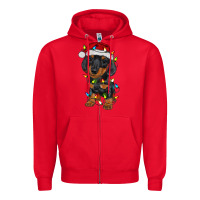 Red dachshund puppy christmas lights Zipper Hoodie - RanaPortraitStore