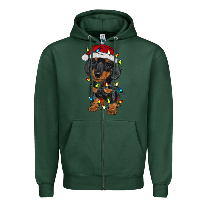 Dachshund Puppy Christmas Lights Zipper Hoodie by RanaPortraitStore | Teevron