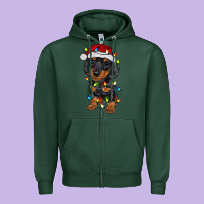 Dachshund Puppy Christmas Lights Zipper Hoodie Designed By Ranaportraitstore
