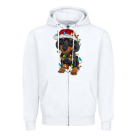 White dachshund puppy christmas lights Zipper Hoodie - RanaPortraitStore