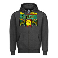 Charcoal Heather softball mom with leopard Zipper Hoodie - Zillion Design Studio
