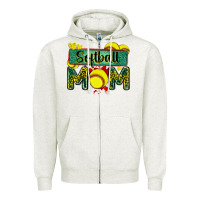 Oatmeal Heather softball mom with leopard Zipper Hoodie - Zillion Design Studio