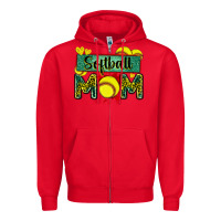 Red softball mom with leopard Zipper Hoodie - Zillion Design Studio
