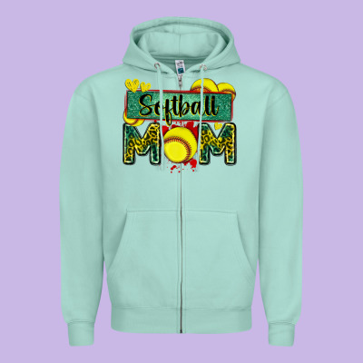 Softball Mom With Leopard Zipper Hoodie Designed By Zillion Design Studio