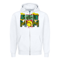 White softball mom with leopard Zipper Hoodie - Zillion Design Studio