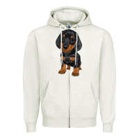 Oatmeal Heather dachshund puppy Zipper Hoodie - RanaPortraitStore