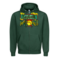 Sports Green softball mini with leopard Zipper Hoodie - Zillion Design Studio