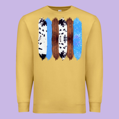 Western Farm Life Cowhide Wood Blue Glitter Brush Stroke Premium Sweatshirt Designed By Bettercallsaul