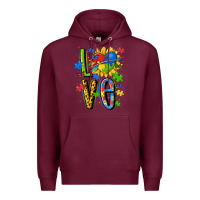 Burgundy autism love Premium Hoodie - MaliasSmallBusiness