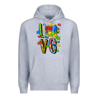 Heather Grey autism love Premium Hoodie - MaliasSmallBusiness