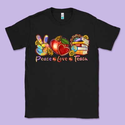 Peace Love Teach Classic Tee Designed By Texasbilliewilder