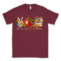 Burgundy peace love teach Classic Tee - texasbilliewilder
