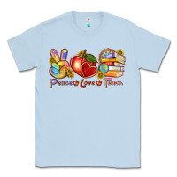 Dusty Blue peace love teach Classic Tee - texasbilliewilder